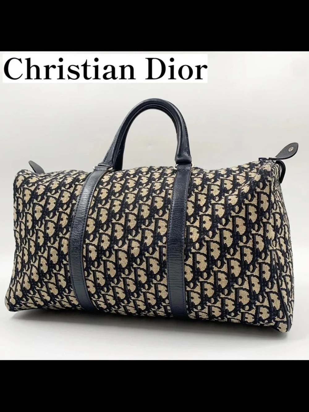Dior Beige & Navy Oblique Monogram Weekender